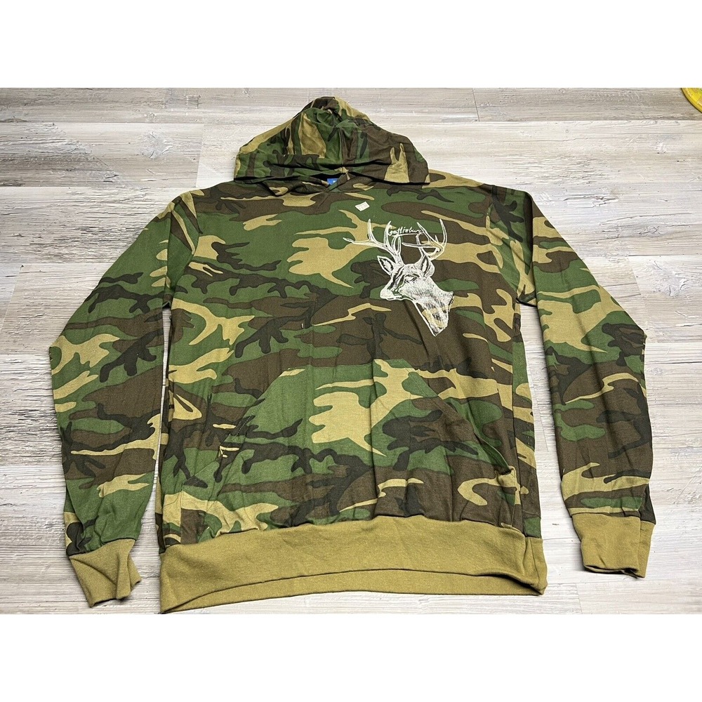 Vintage Camo Hooded Long Sleeve T-Shirt Pockets Gatlinburg TN Deer Size XL